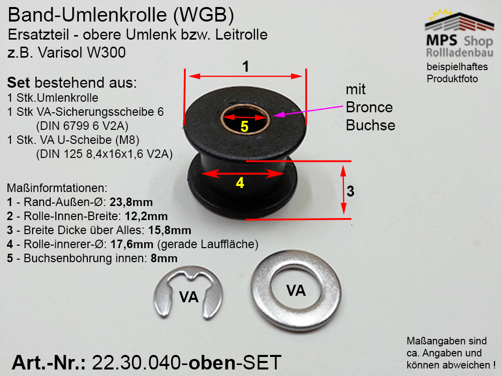 Umlenkrolle, Oben, Set - für WGB 12mm Zugband