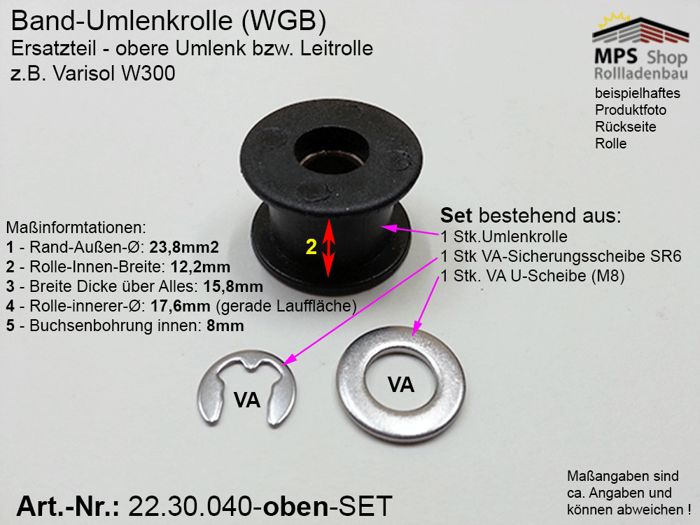 Umlenkrolle, Oben, Set - für WGB 12mm Zugband – Bild 2