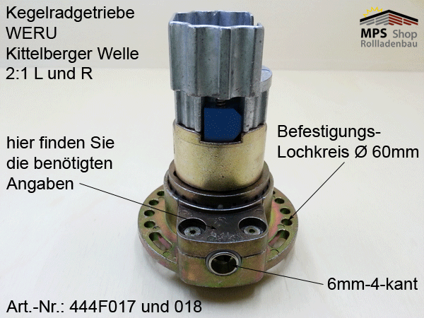 Kegelradgetriebe, 2:1, WERU-Kopf (links/rechts)