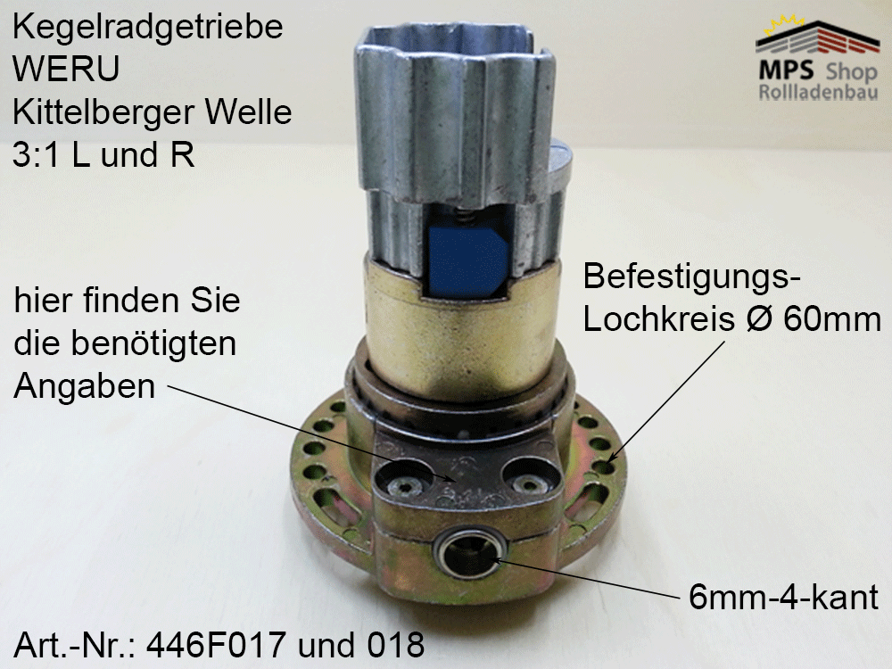 Kegelradgetriebe, 3:1, WERU-Kopf (links/rechts)