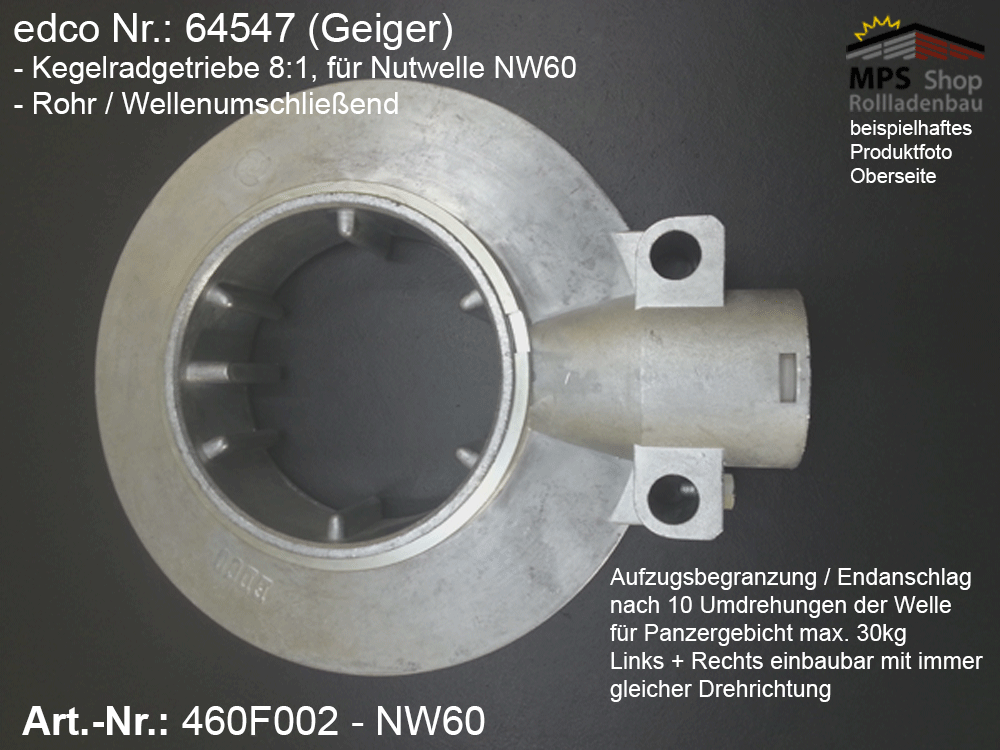 Wellenumschließendes Kegelradgetriebe mit AB, NW60, 8:1