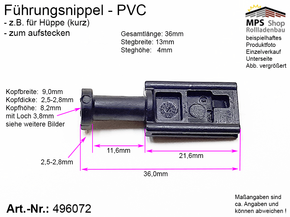 Führungsnippel PVC schwarz, kurz - z.B. Hüppe