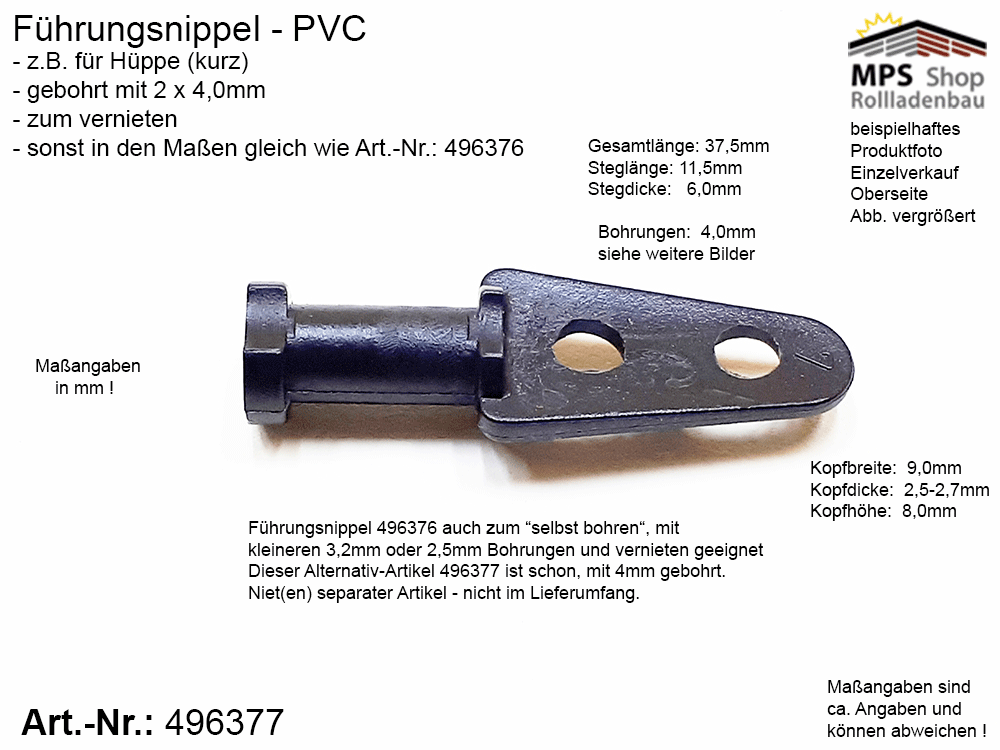 Führungsnippel PVC, kurz, schwarz - z.B. Hüppe