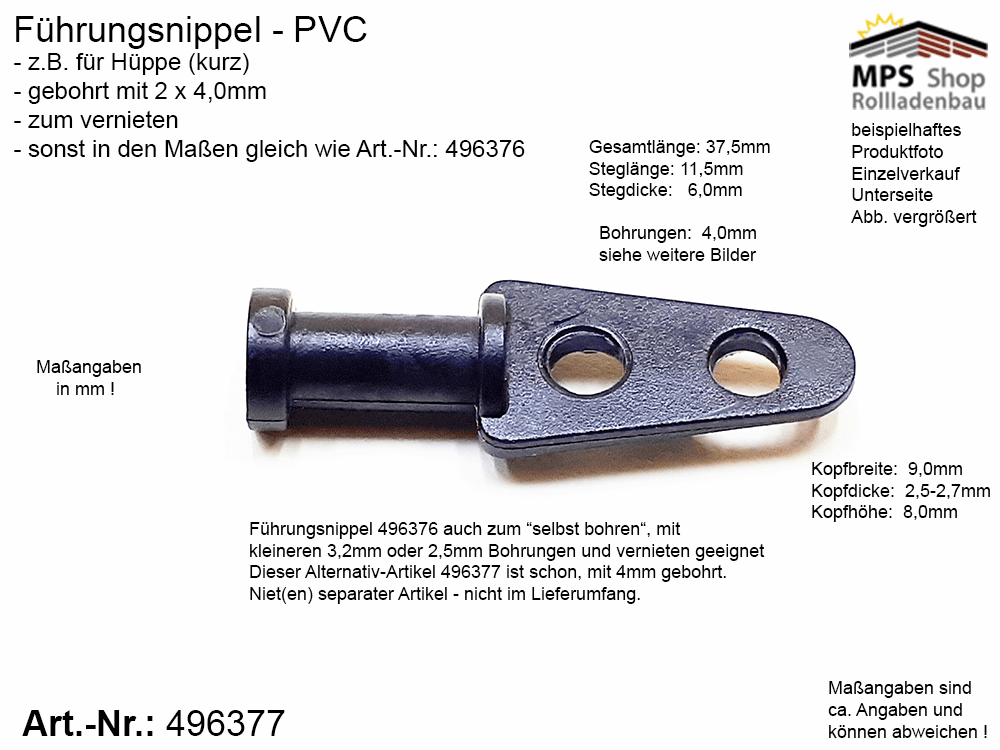Führungsnippel PVC, kurz, schwarz - z.B. Hüppe – Bild 2