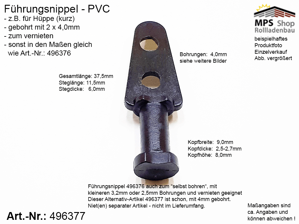 Führungsnippel PVC, kurz, schwarz - z.B. Hüppe – Bild 3