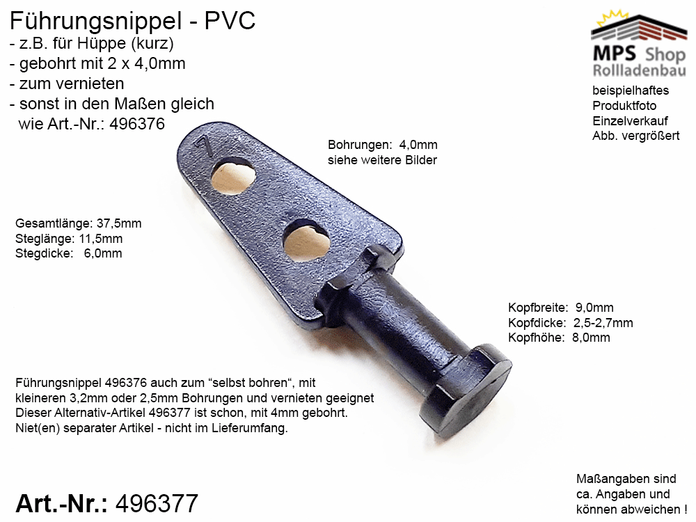 Führungsnippel PVC, kurz, schwarz - z.B. Hüppe – Bild 4