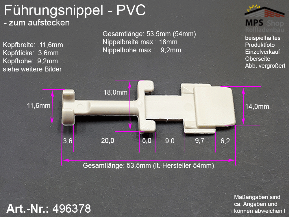 Führungsnippel PVC grau, lang - z.B. Flexalum/Turnils