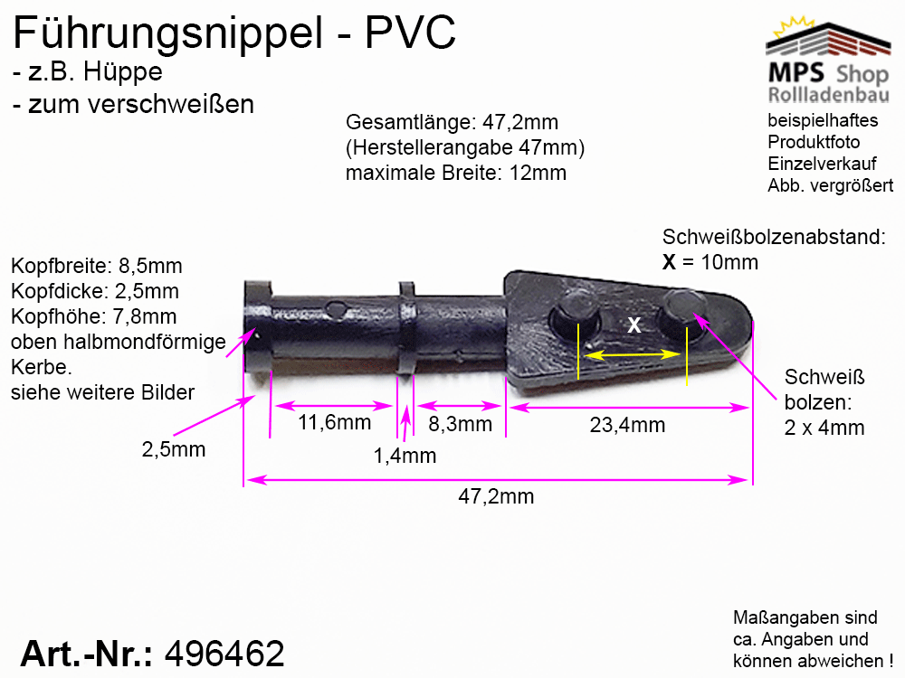 Führungsnippel PVC, lang, schwarz - z.B. Hüppe