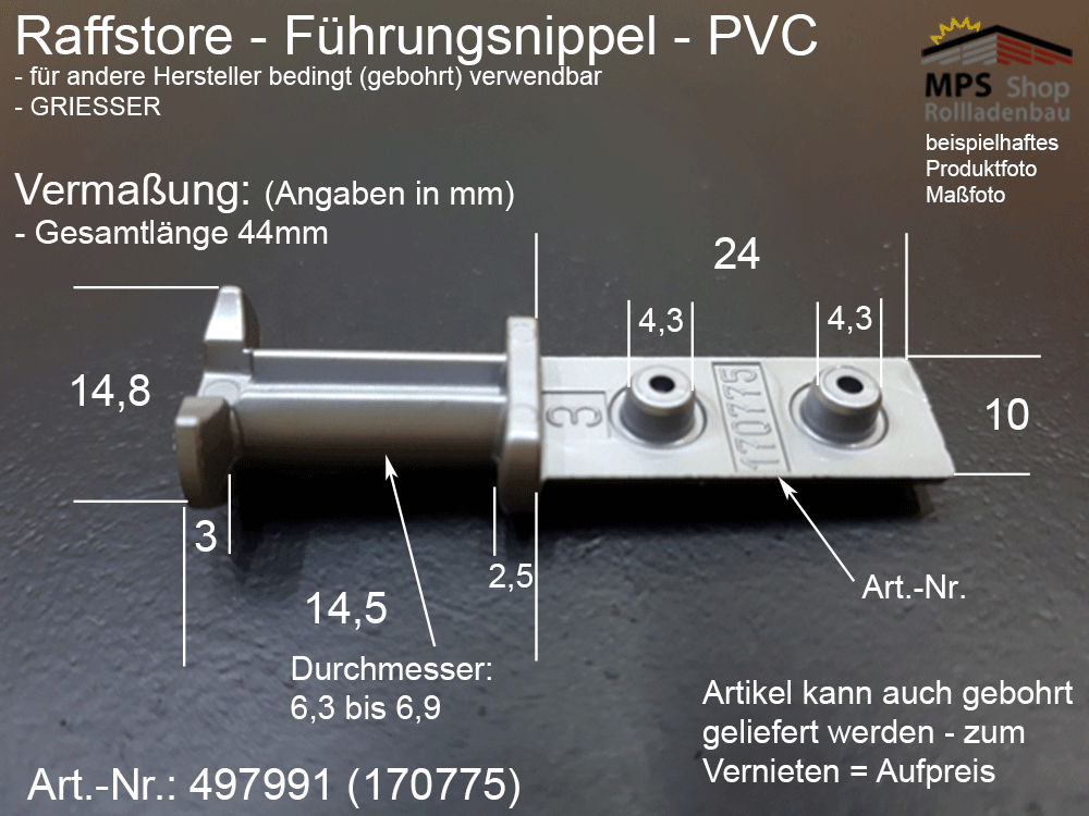 Führungsnippel, PVC silbergrau - z.B. Griesser (AT)