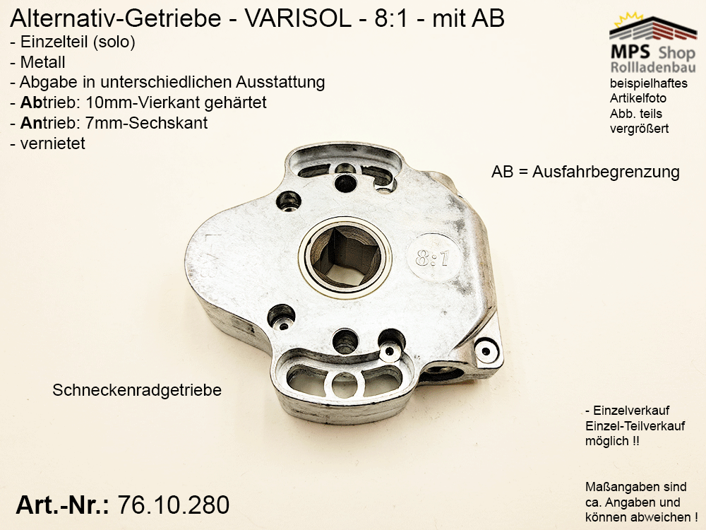 Schneckengetriebe 8:1, mit AB - metall, GEIGER Varisol (Alternative zu IMBAC)