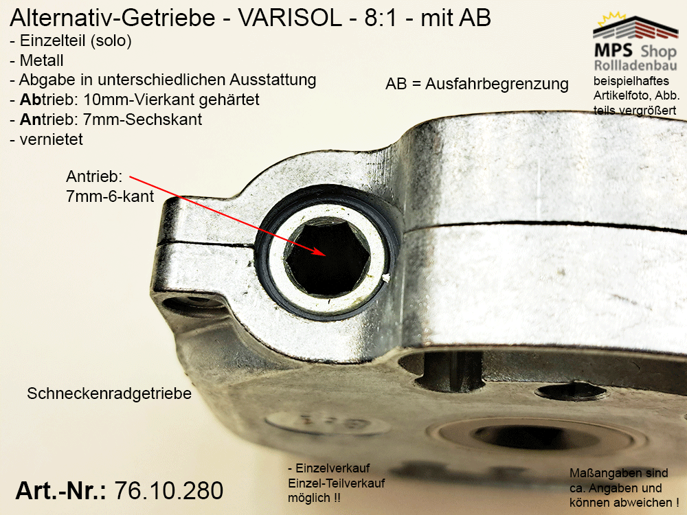 Schneckengetriebe 8:1, mit AB - metall, GEIGER Varisol (Alternative zu IMBAC) – Bild 10