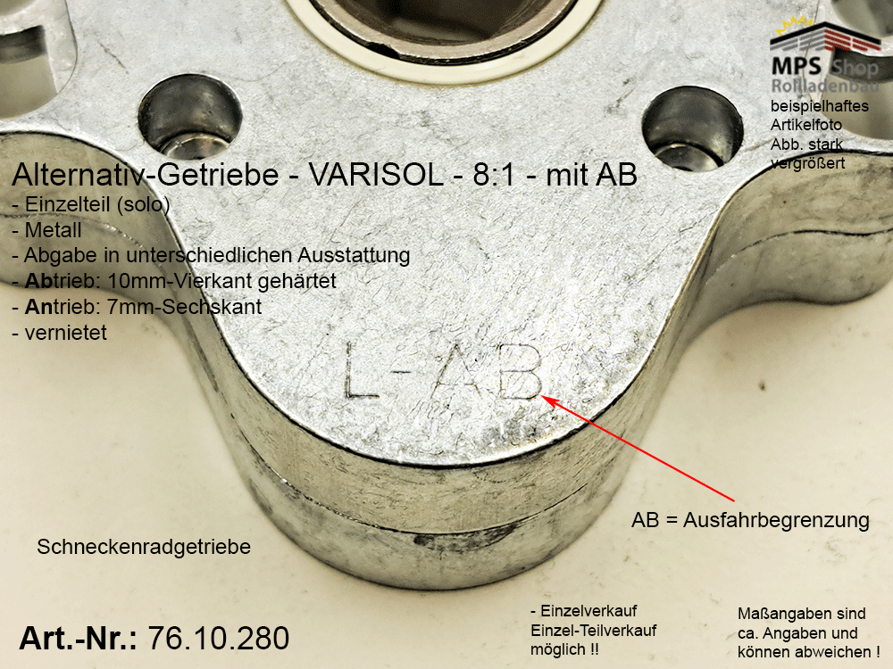 Schneckengetriebe 8:1, mit AB - metall, GEIGER Varisol (Alternative zu IMBAC) – Bild 9
