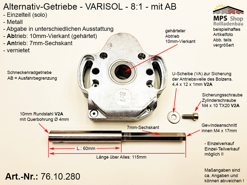 Schneckengetriebe 8:1, mit AB - metall, GEIGER Varisol (Alternative zu IMBAC) – Bild 8