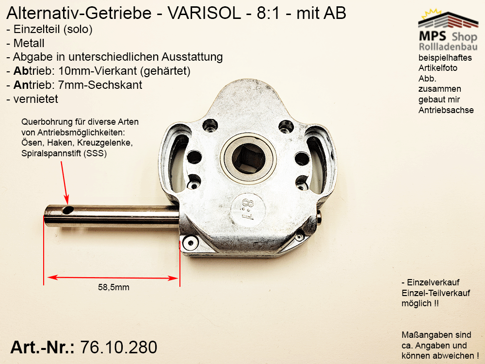 Schneckengetriebe 8:1, mit AB - metall, GEIGER Varisol (Alternative zu IMBAC) – Bild 6