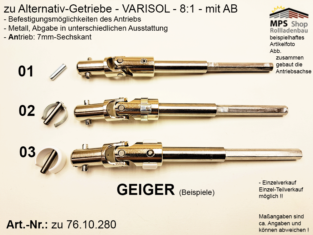 Schneckengetriebe 8:1, mit AB - metall, GEIGER Varisol (Alternative zu IMBAC) – Bild 3