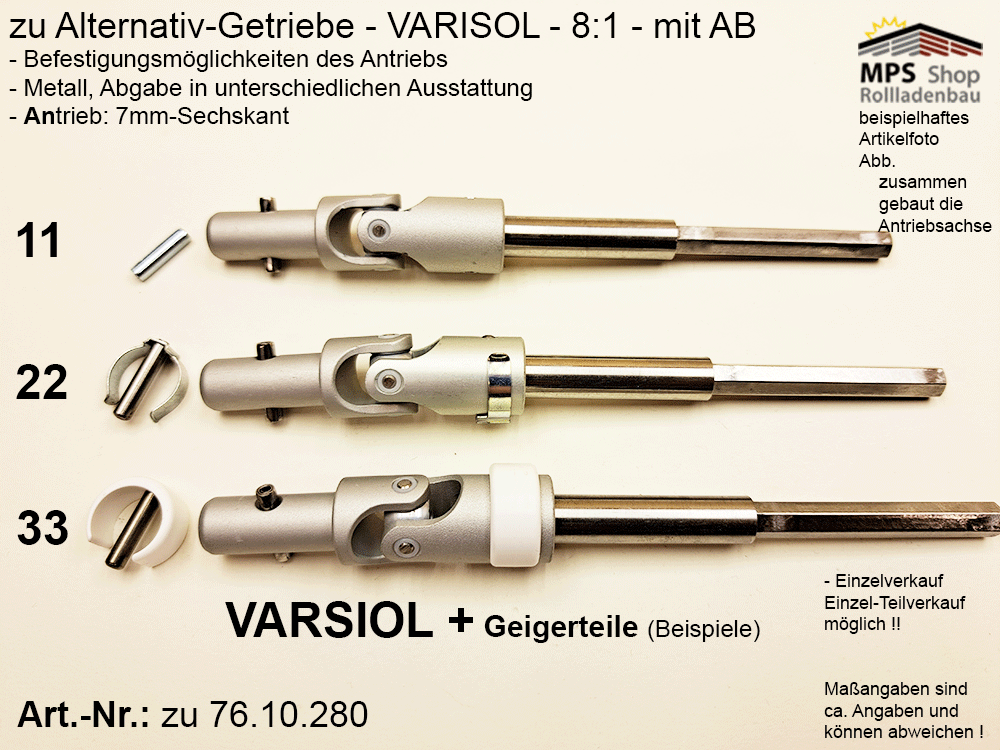Schneckengetriebe 8:1, mit AB - metall, GEIGER Varisol (Alternative zu IMBAC) – Bild 4