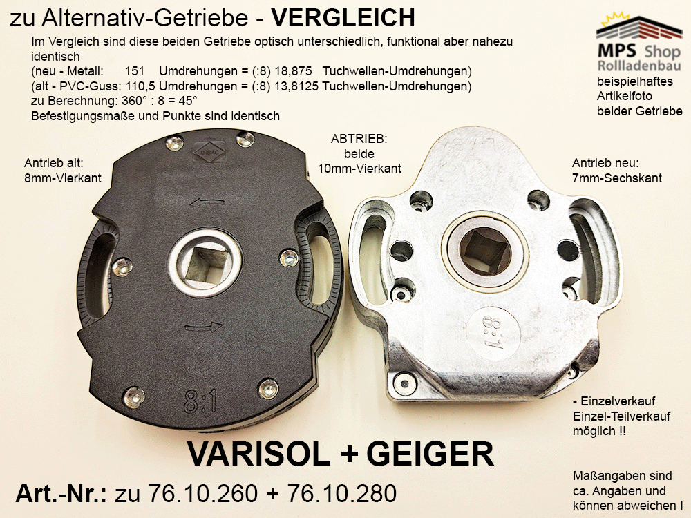 Schneckengetriebe 8:1, mit AB - metall, GEIGER Varisol (Alternative zu IMBAC) – Bild 12