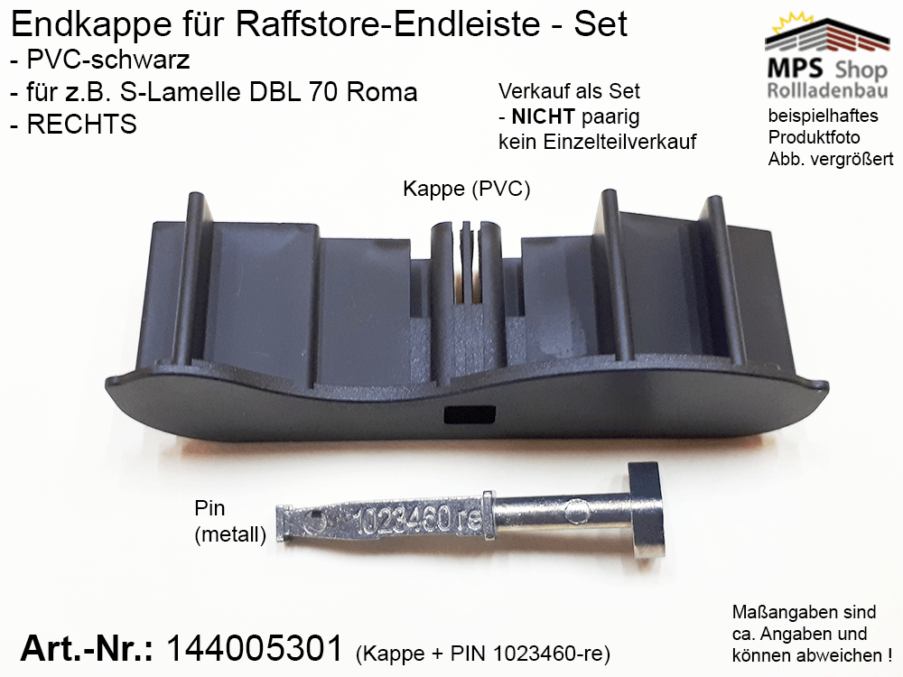 Endkappe S-Lamelle PVC, schwarz, DBL 70mm - ROMA (links/rechts)