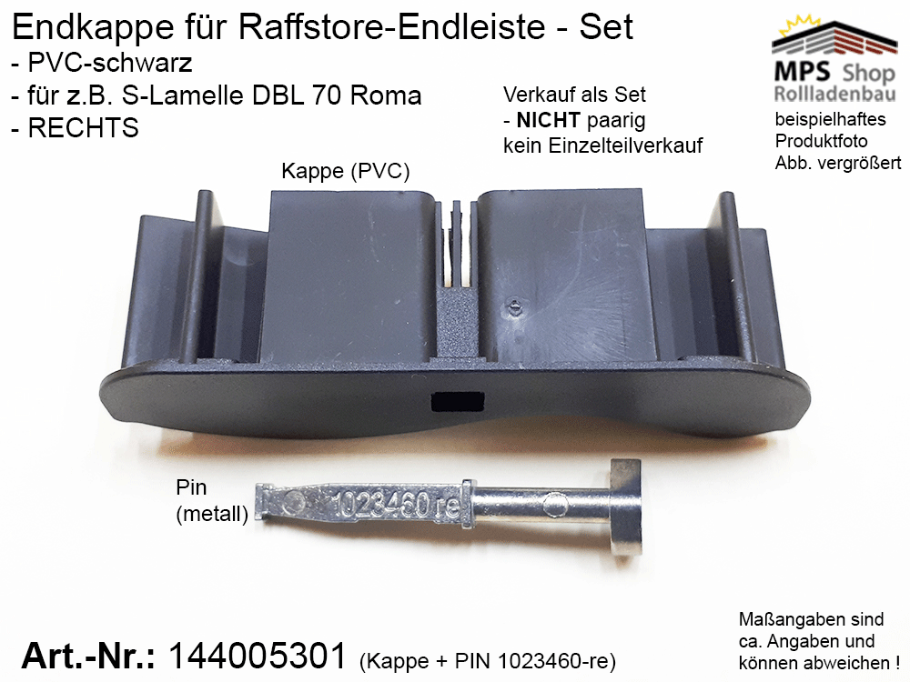 Endkappe S-Lamelle PVC, schwarz, DBL 70mm - ROMA (links/rechts) – Bild 2