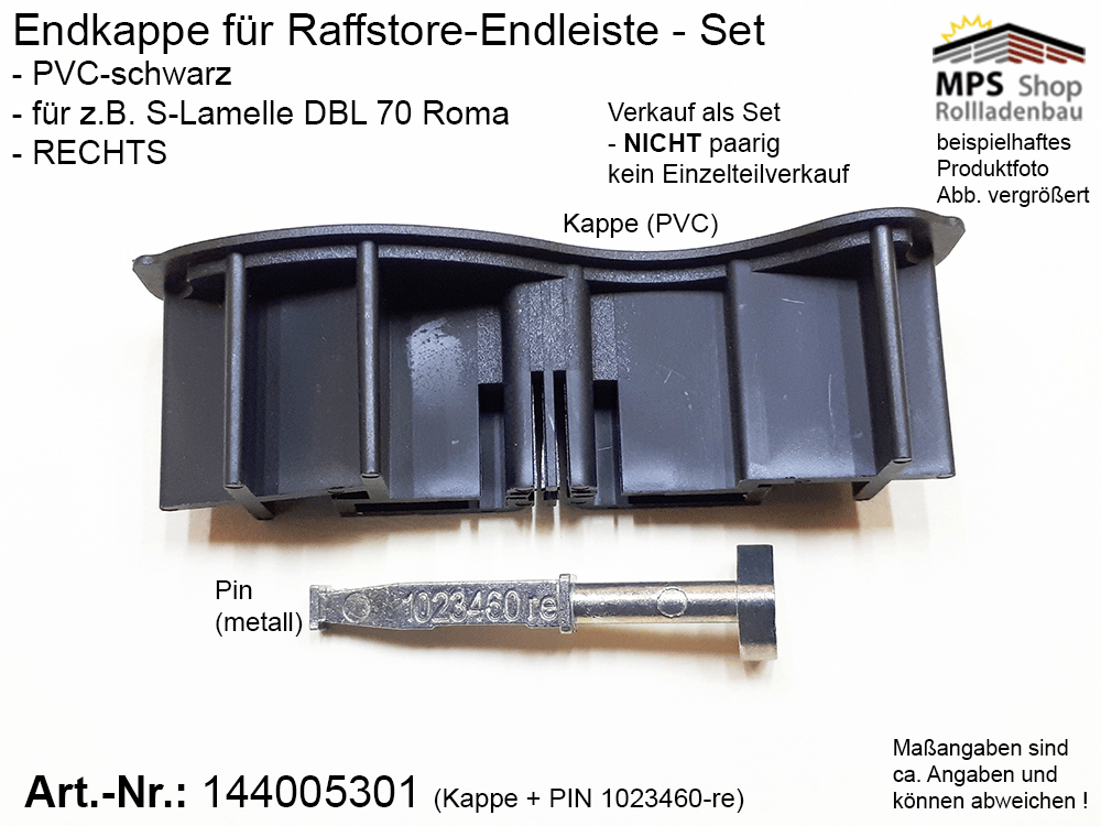 Endkappe S-Lamelle PVC, schwarz, DBL 70mm - ROMA (links/rechts) – Bild 3