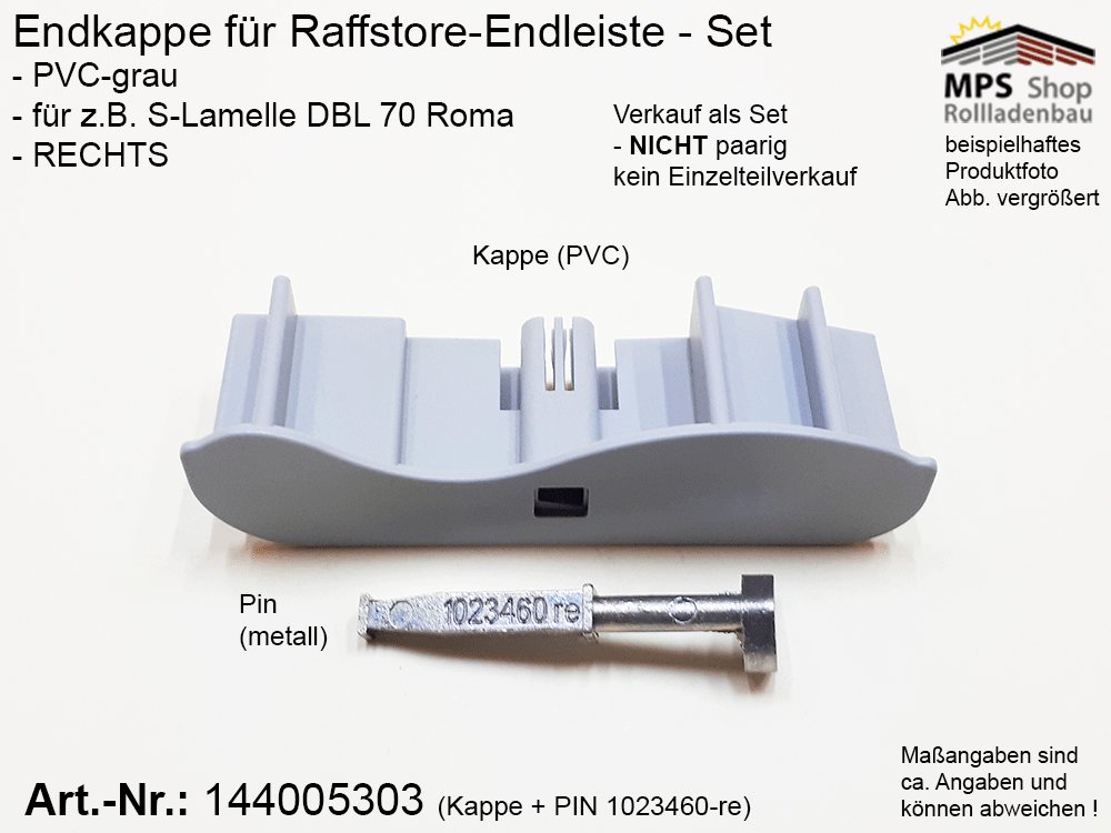 Endkappe S-Lamelle PVC, grau, DBL 70mm - ROMA (links/rechts) (Kopie) – Bild 5