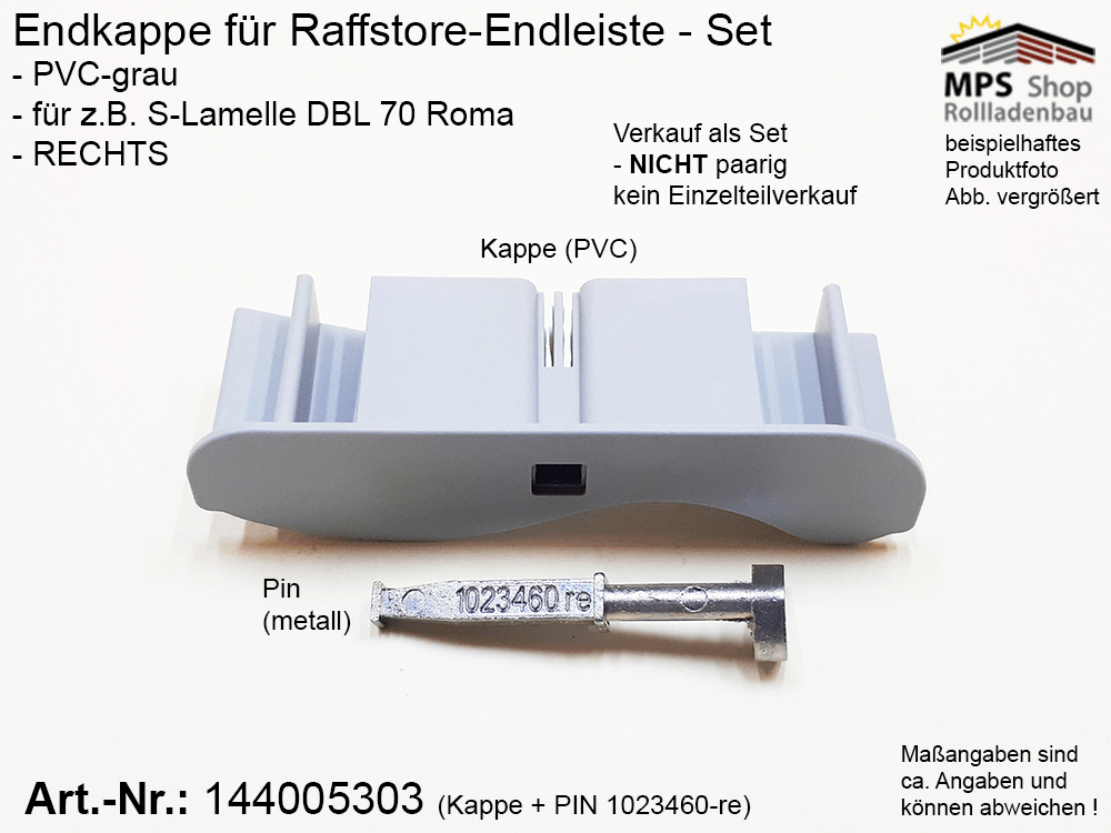 Endkappe S-Lamelle PVC, grau, DBL 70mm - ROMA (links/rechts) (Kopie) – Bild 7