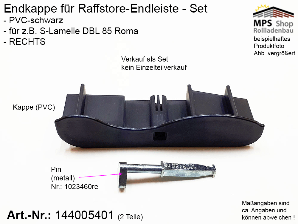Endkappe S-Lamelle PVC, schwarz, DBL 85mm - ROMA (links/rechts)