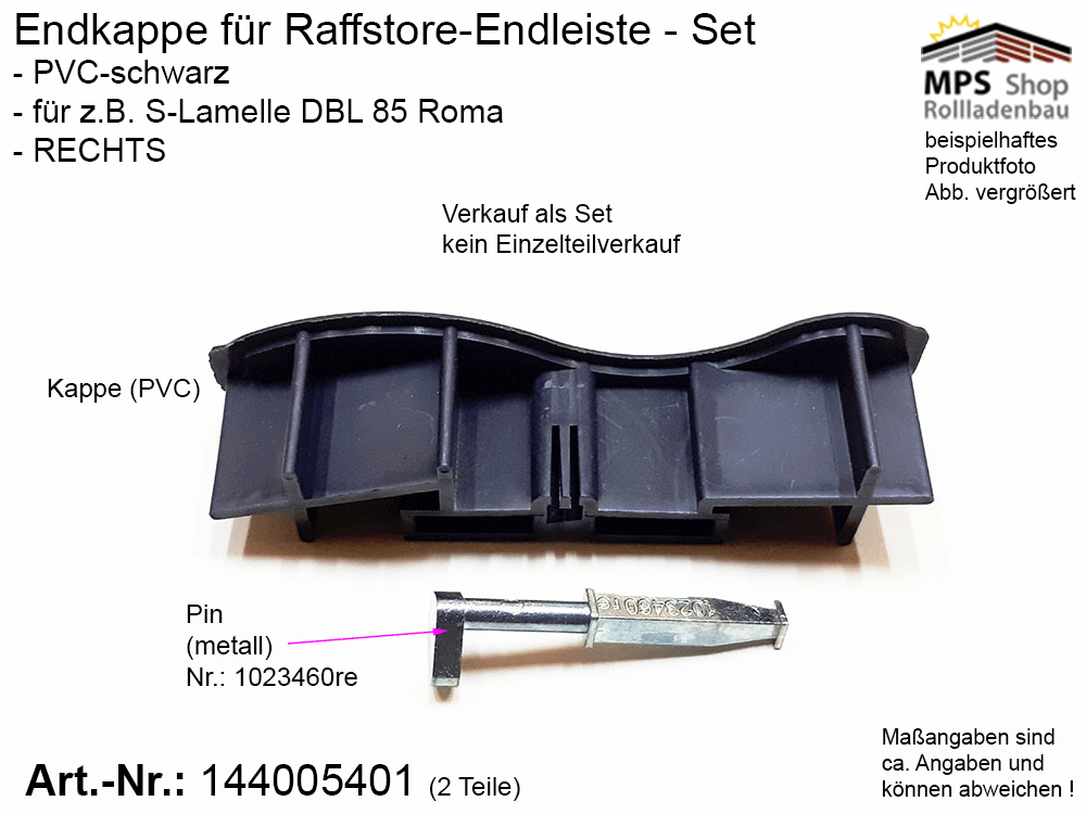 Endkappe S-Lamelle PVC, schwarz, DBL 85mm - ROMA (links/rechts) – Bild 3
