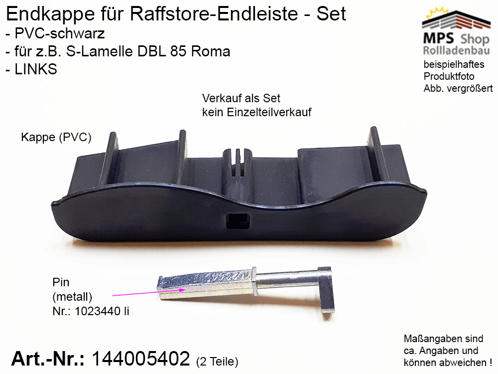 Endkappe S-Lamelle PVC, schwarz, DBL 85mm - ROMA (links/rechts) – Bild 2