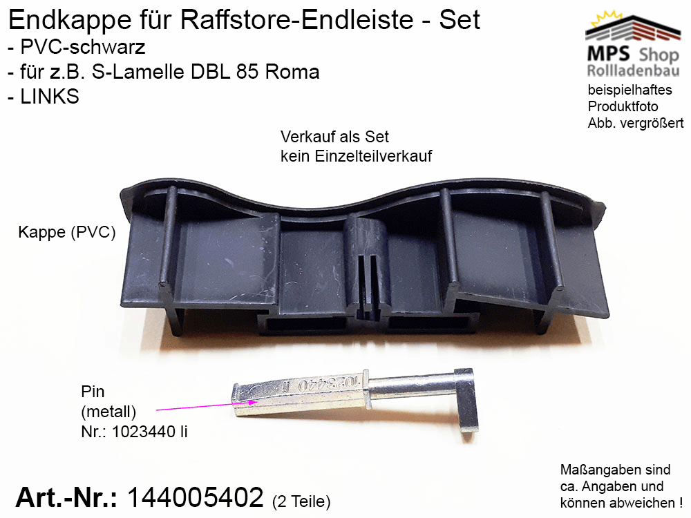 Endkappe S-Lamelle PVC, schwarz, DBL 85mm - ROMA (links/rechts) – Bild 4
