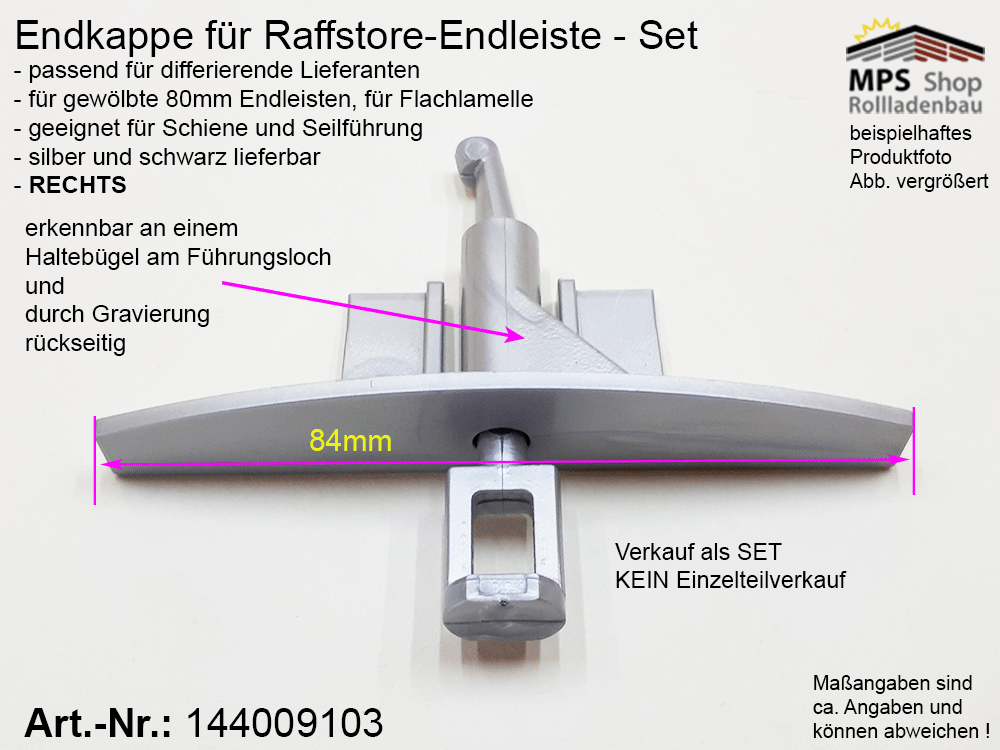 Endkappe, 80mm, PVC grau - mit Halteflügel für Flachlamelle (links/rechts) – Bild 3