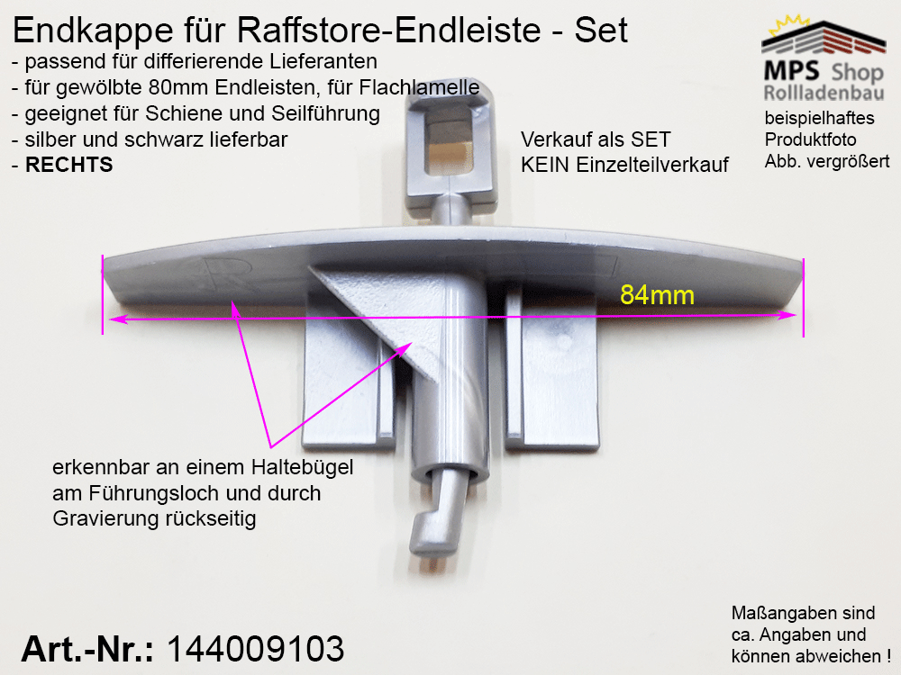 Endkappe, 80mm, PVC grau - mit Halteflügel für Flachlamelle (links/rechts) – Bild 4