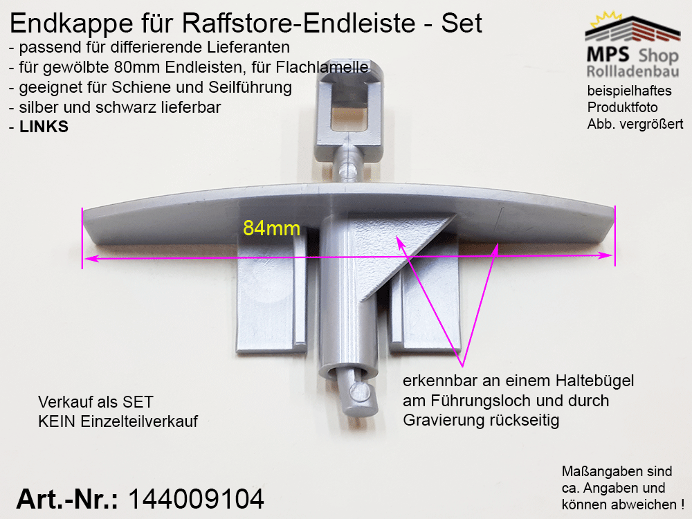Endkappe, 80mm, PVC grau - mit Halteflügel für Flachlamelle (links/rechts) – Bild 2