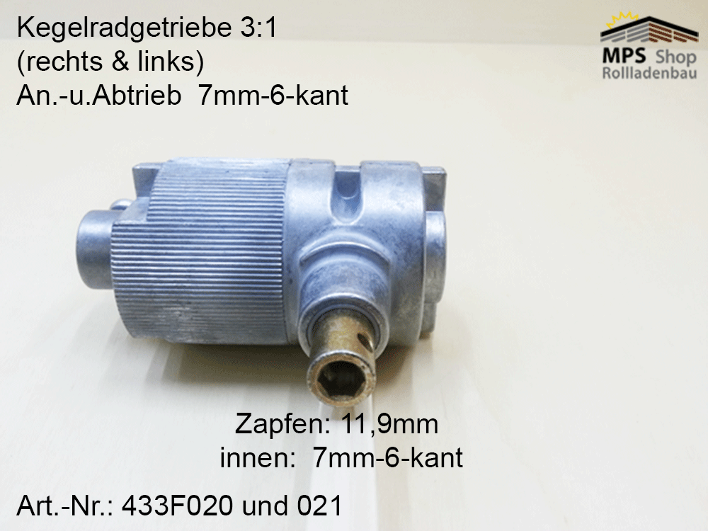 Kegelradgetriebe 3:1 - Innen-7mm-6kant (links/rechts)