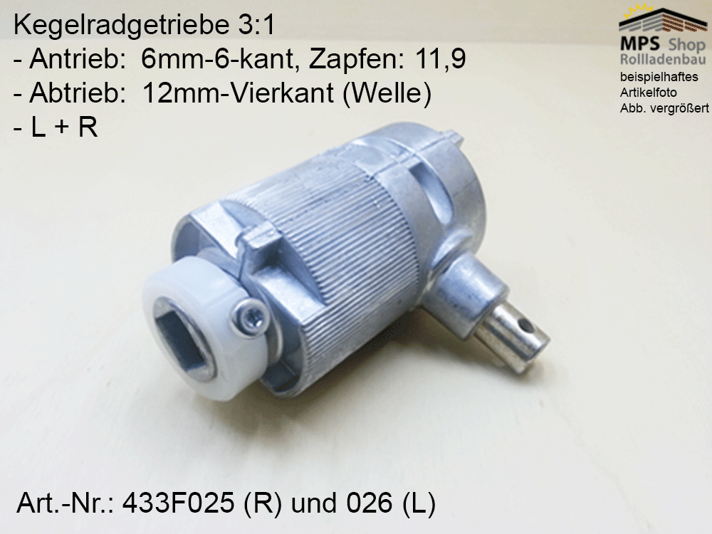 Kegelradgetriebe 3:1 - Innen-12mm-4kant (links/rechts)