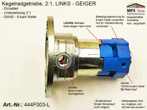 444F004-R Kegelradgetriebe 2:1 SW40