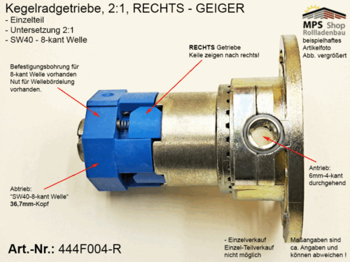 444F004-R Kegelradgetriebe 2:1 SW40