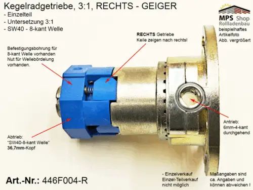 446F004-R Kegelradgetriebe 3:1 SW40