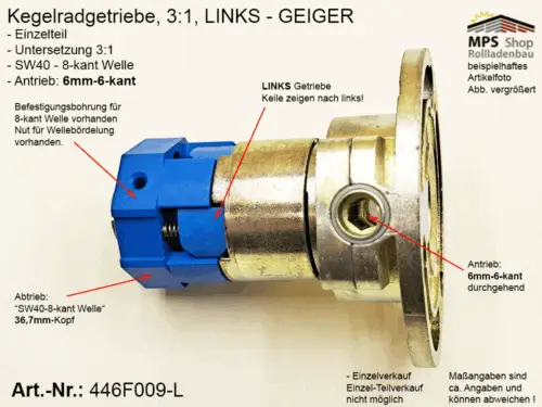 446F009-L Kegelradgetriebe 3:1 SW40