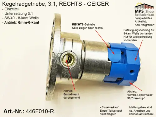 446F010-R Kegelradgetriebe 3:1 SW40