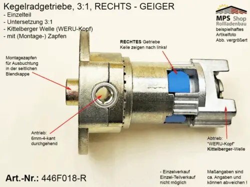 446F018-R Kegelradgetriebe 3:1 WERU