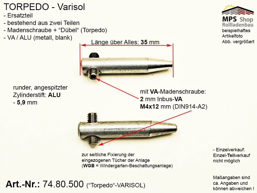 Torpedo (Varisol), ALU-VA - mit VA-Madenschraube, versch. Ausführungen – Bild 2