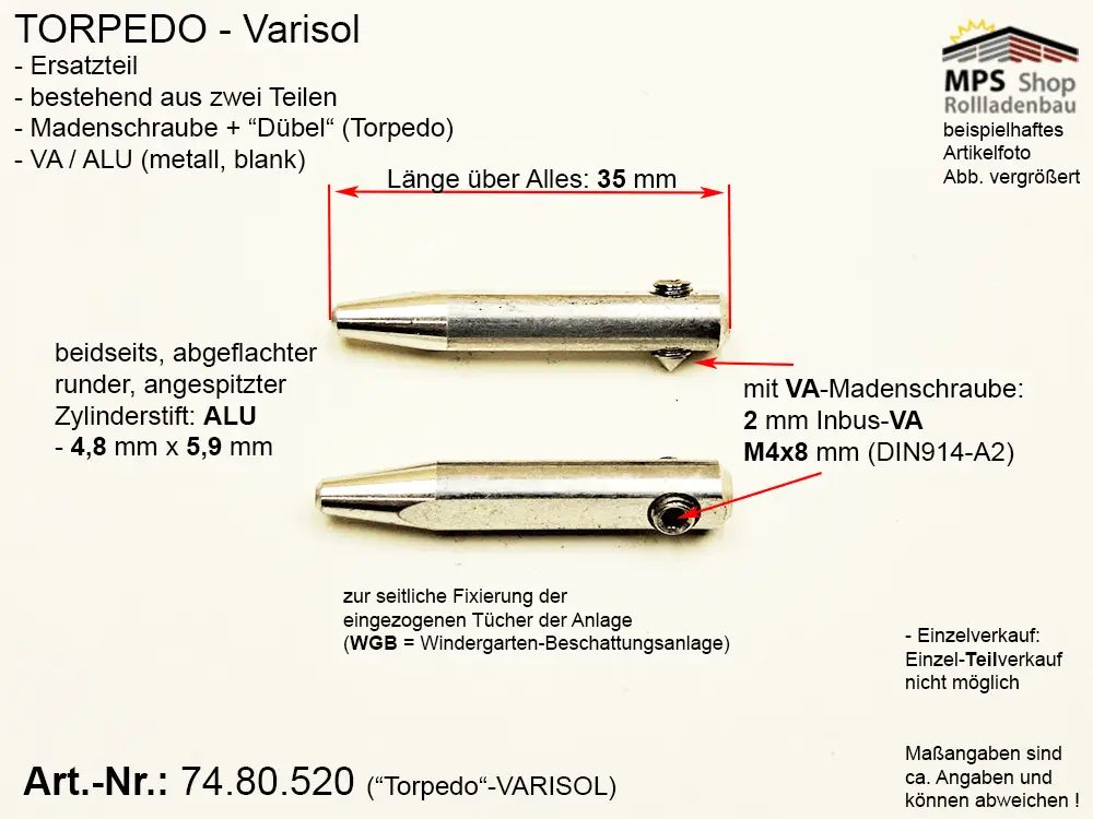 Torpedo (Varisol), ALU-VA - mit VA-Madenschraube, versch. Ausführungen – Bild 3