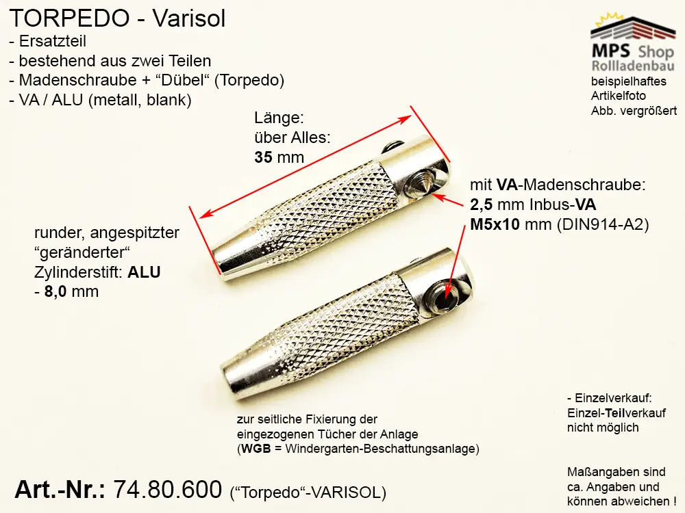 Torpedo (Varisol), ALU-VA - mit VA-Madenschraube, versch. Ausführungen – Bild 4