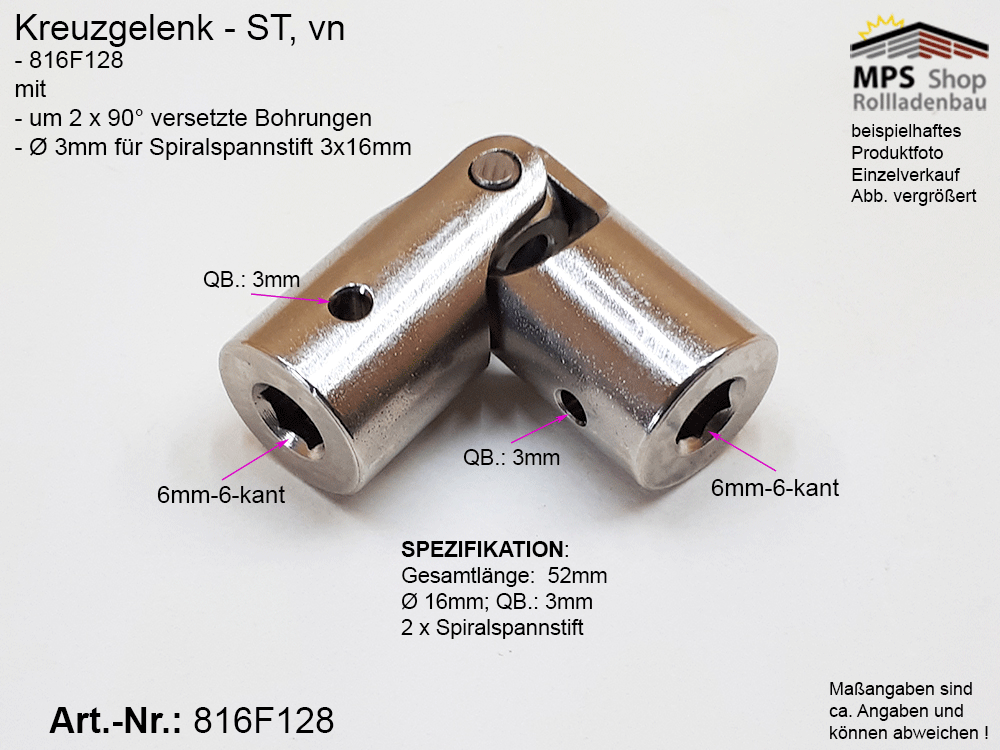 Kreuzgelenk Ø16mm ST-vz 6mm-6kant (816F128)