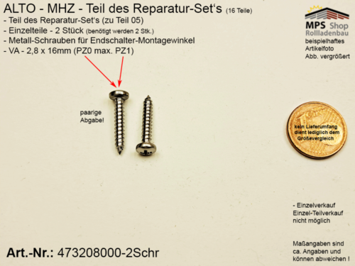Schrauben zur Befestigung Endschalter Montagewinkel - ALTO - MHZ 2 Schrauben für Teil 05