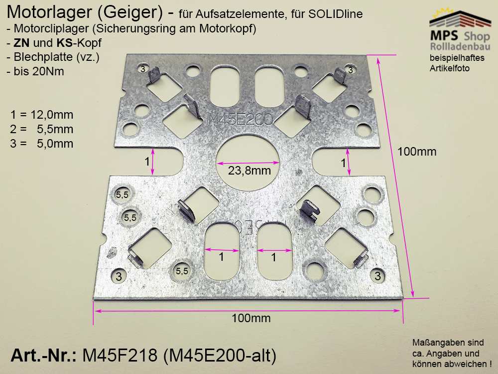 Motorlager für Blendkappe - SolidLine - ZN + KS-Kopf