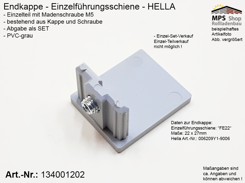 Führungsschienen Abschluss PVC grau Hella FE22