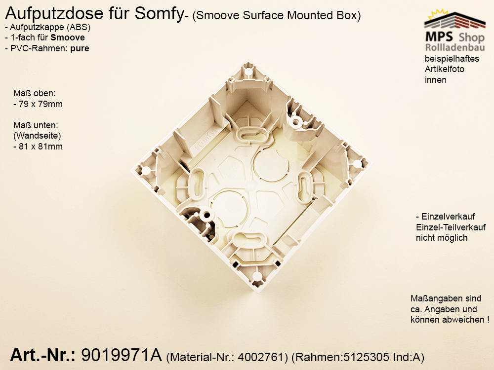 9019971A - Aufputzdose Somfy für Smoove (Surface Mounted Box)