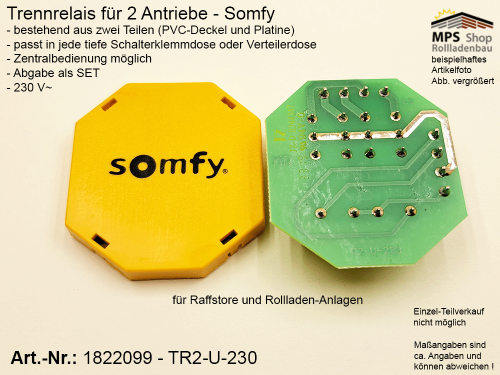 1822099-TR2-U-230V~ / Trennrelais für 2 Antriebe, Zentralsteuerung möglich - Somfy